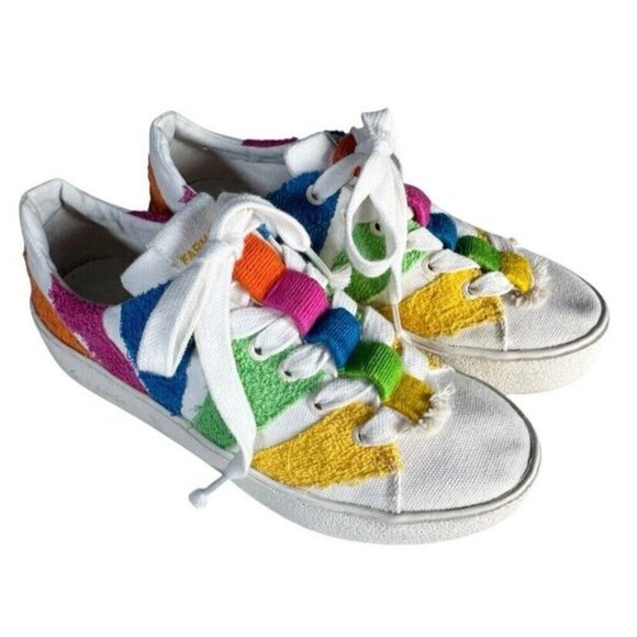 Farm Rio Women's Sz 8 Rainbow Terry Flatform Sneakers Pink Green Blue - Picture 1 of 14